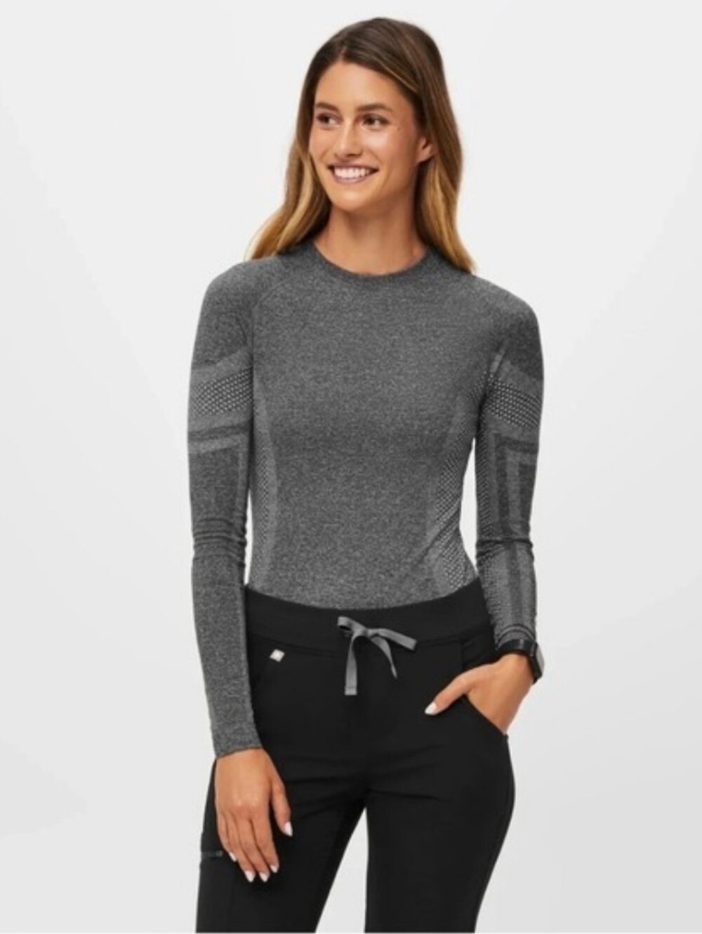 Figs Salta Seamless Long Sleeve Under Scrub Top Gray Large